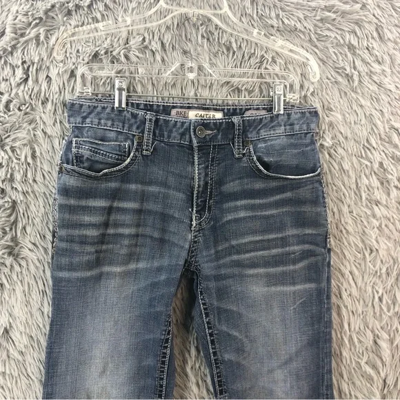 BKE Buckle Jeans Carter Mens 31R Bootcut Whiskered Denim